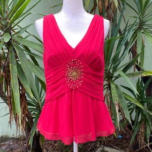 Red and Gold Peplum Top